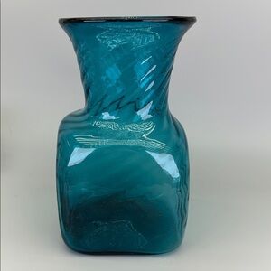Swirl Optic Aquamarine Glass Vase